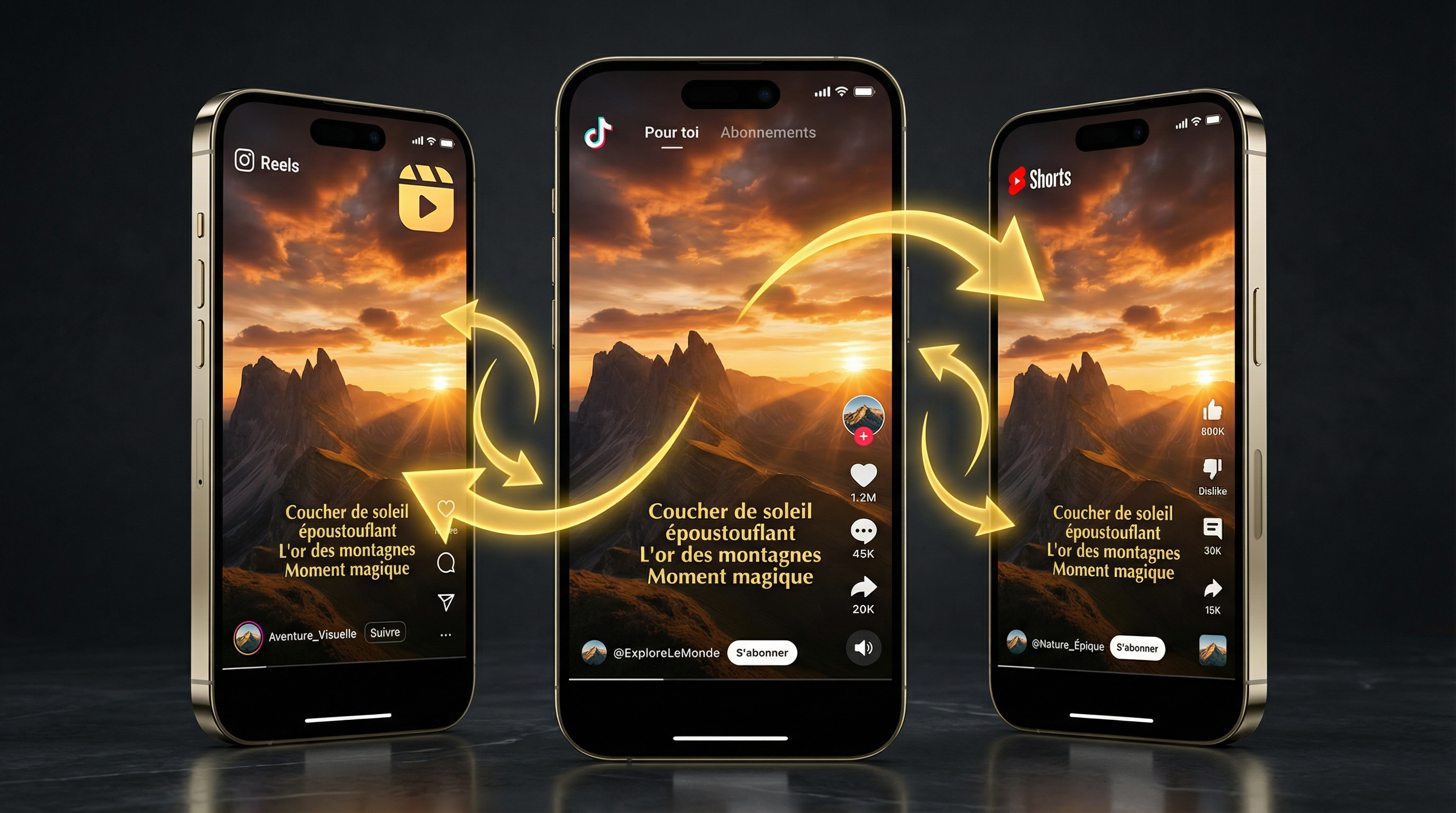 Un même Reel publié sur Instagram, TikTok et YouTube Shorts