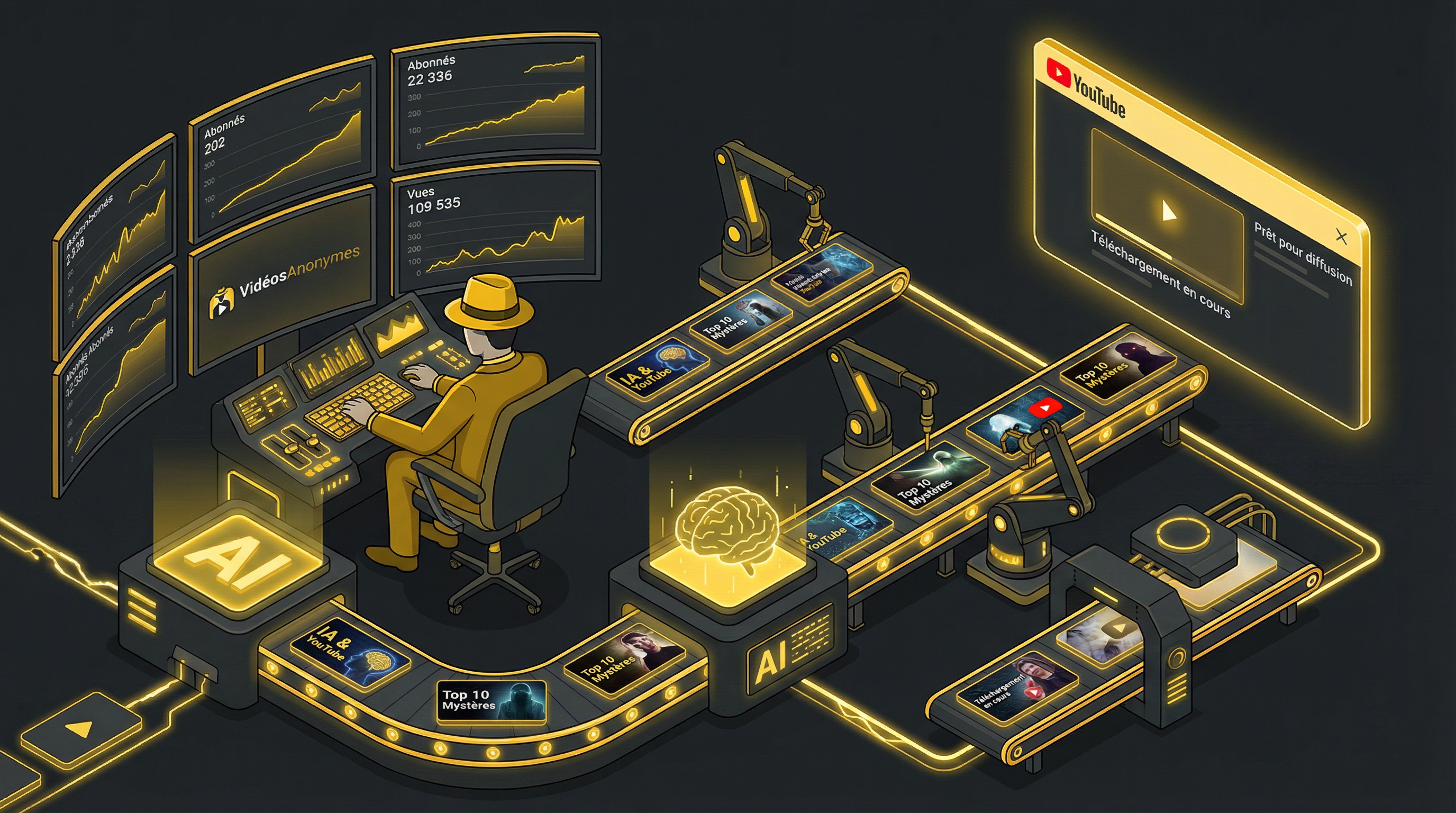 Usine de contenu YouTube automatisée par IA VidéosAnonymes